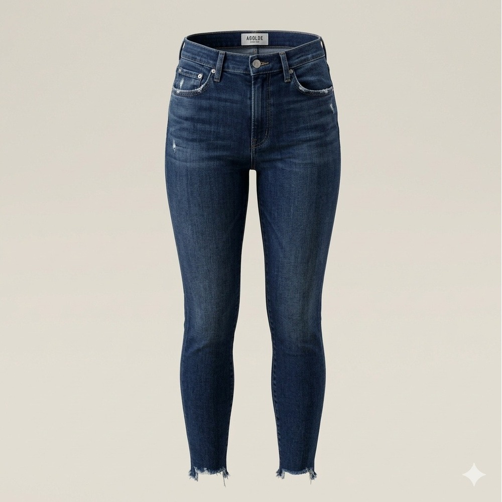 Agolde Los Angeles A018-2022 Sophie Raw Hem Crop Blue Denim Jeans. Size 25